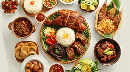 Full Package Menu Served during Lebaran Eid, on the Table White Background. Generative Ai