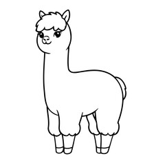 Simple vector illustration of Alpaca for kids colouring worksheet