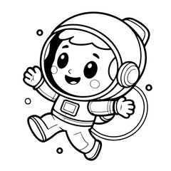 Cute vector illustration astronaut drawing colouring activity