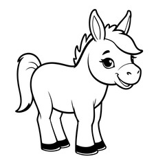 Simple vector illustration of Donkey colouring page for kids