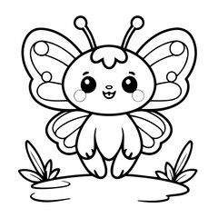 Simple vector illustration of Butterfly drawing for toddlers coloring activity