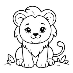Obraz premium Vector illustration of a cute Lion drawing for kids colouring page