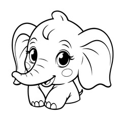 Simple vector illustration of Elephant for kids colouring worksheet