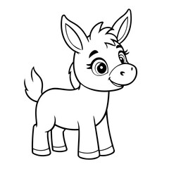 Vector illustration of a cute Donkey doodle for toddlers coloring activity
