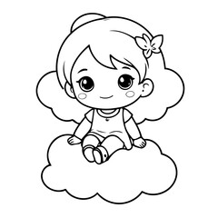 Simple vector illustration of girl drawing for kids colouring activity