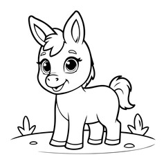 Vector illustration of a cute Donkey drawing for toddlers coloring activity