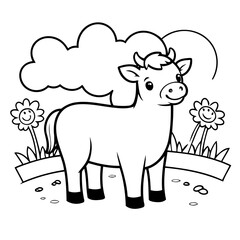 Vector illustration of a cute farm doodle drawing for kids page