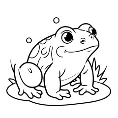 Cute vector illustration Bullfrog doodle colouring activity for kids