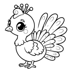 Simple vector illustration of peacock for kids colouring worksheet