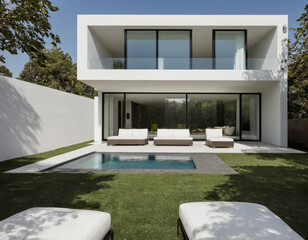 modern house with garden and balcony