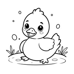 Simple vector illustration of Duck drawing for kids colouring page