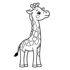 Cute vector illustration Giraffe drawing for toddlers colouring page