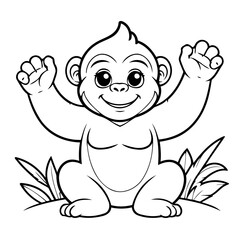 Cute vector illustration Gorilla drawing for kids colouring activity