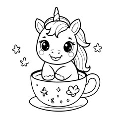 Cute vector illustration Unicorn hand drawn for kids coloring page