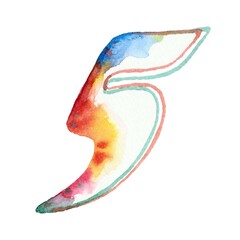 A colorful rainbow watercolor number 5 on a white background