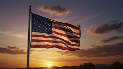american flag on the sunset