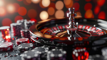 Spinning Casino Wheel Surrounded by Casino Chips