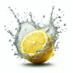 Lemon with water splash isolated on a white background