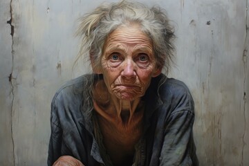 Close-up of a senior woman's face showing deep wrinkles and poignant expression