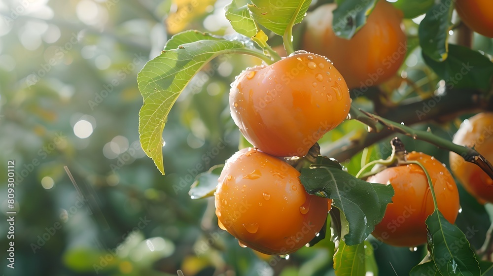 Canvas Prints Luscious Ripe Oranges Hanging on a Tree, Dew-Kissed Fruit in Morning Light, Fresh Organic Produce Ready for Harvest. AI