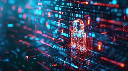 Obraz premium Cyber security concept. digital padlock on abstract cyber security with binary code