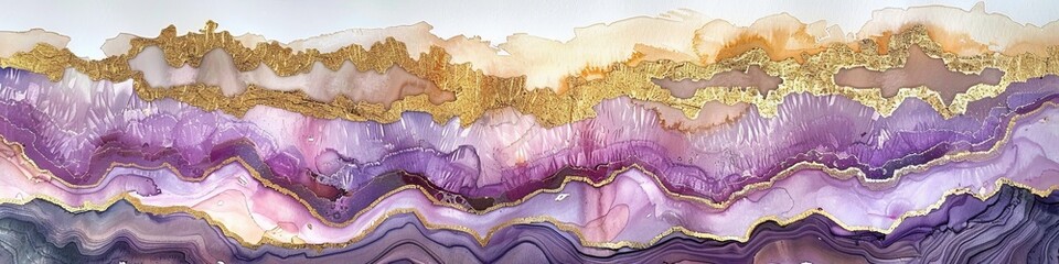 An abstract purple and gold illustration or a geode like texture on white background. 