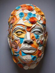 Sculpture of man had from handmade colorful paper.