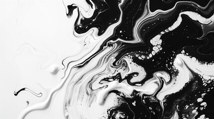 Abstract fluid art background black and white colors. Liquid marble. Acrylic painting on canvas with swirl ornate and gradient. Alcohol ink backdrop with curly wavy pattern.