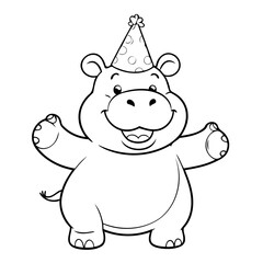Cute vector illustration hippo doodle for toddlers coloring activity