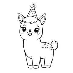 Simple vector illustration of Llama drawing colouring activity