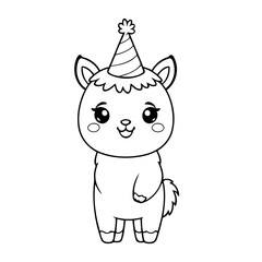 Vector illustration of a cute llama doodle for kids colouring page