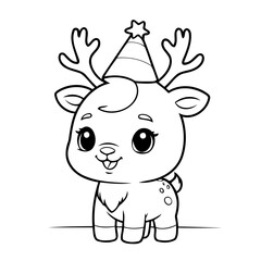 Simple vector illustration of reindeer colouring page for kids