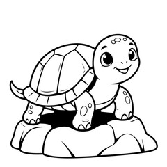Cute vector illustration Turtle doodle black and white for kids page