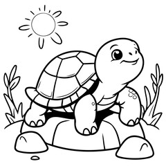 Simple vector illustration of Turtle colouring page for kids