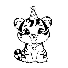 Cute vector illustration tiger colouring page for kids