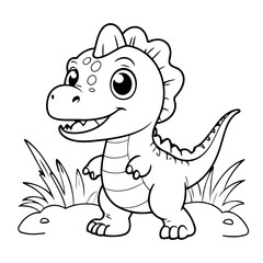 Vector illustration of a cute Dino drawing for kids colouring page