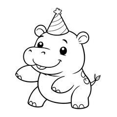 Cute vector illustration hippo drawing for kids colouring page