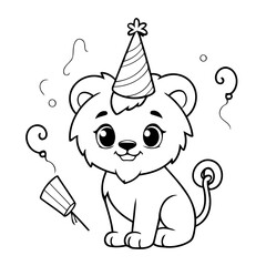 Simple vector illustration of lion hand drawn for kids page