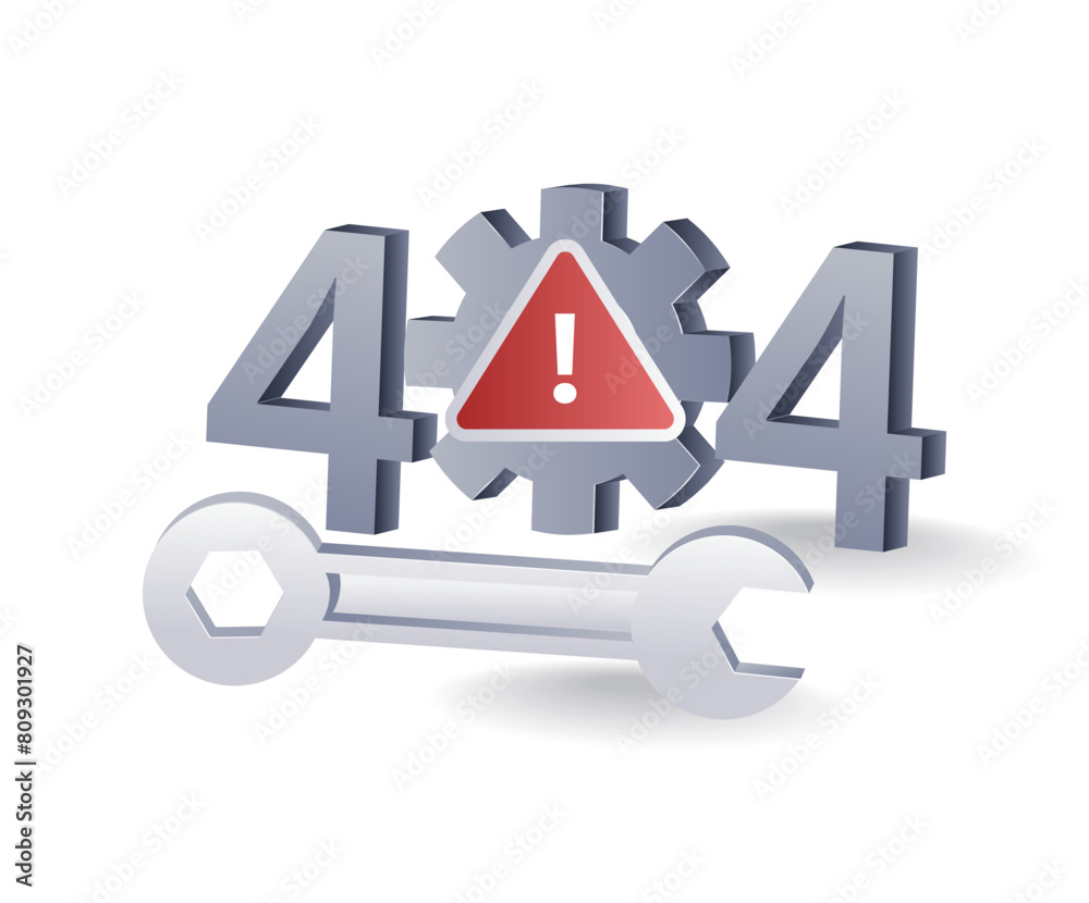 Poster technology system code 404 error warning, flat isometric 3d illustration infographic