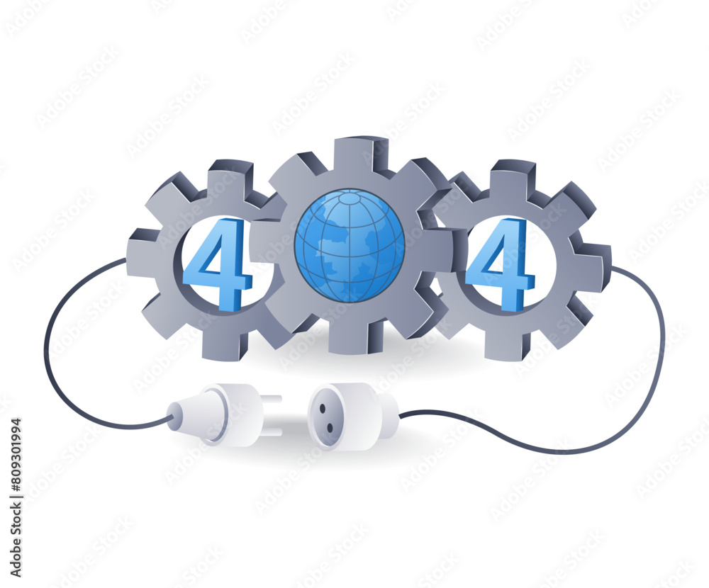 Aufkleber technology system code 404 error gear symbol, flat isometric 3d illustration infographic