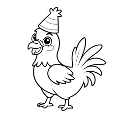 Vector illustration of a cute rooster drawing for toddlers colouring page