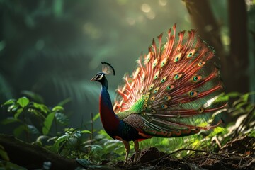 Obraz premium Vietnamese Peacock open the tail, Full body shot,