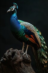Obraz premium Vietnamese Peacock standing on small root in studio, 