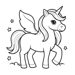 Vector illustration of a cute Unicorn doodle for kids colouring page