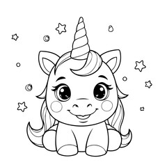 Simple vector illustration of Unicorn hand drawn for toddlers