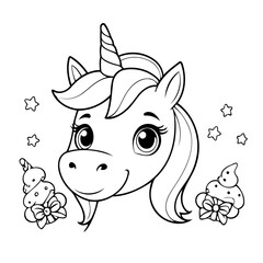 Cute vector illustration unicorn hand drawn for kids page