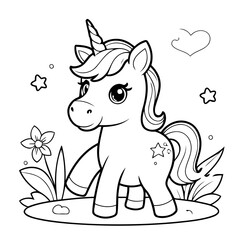 Vector illustration of a cute Unicorn doodle for toddlers coloring activity