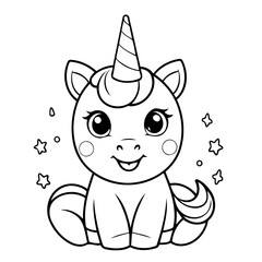 Simple vector illustration of unicorn drawing for kids colouring activity
