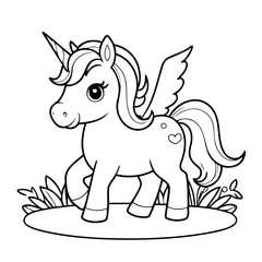 Vector illustration of a cute Unicorn doodle for toddlers coloring activity
