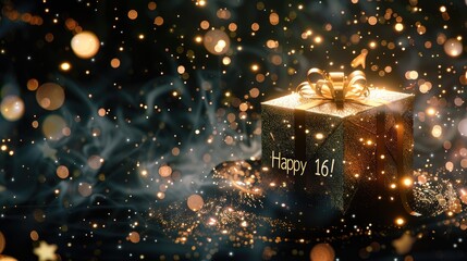Happy birthday, happy 16: cheerful text celebrating the joyous occasion of turning sixteen, a milestone filled with happiness and excitement